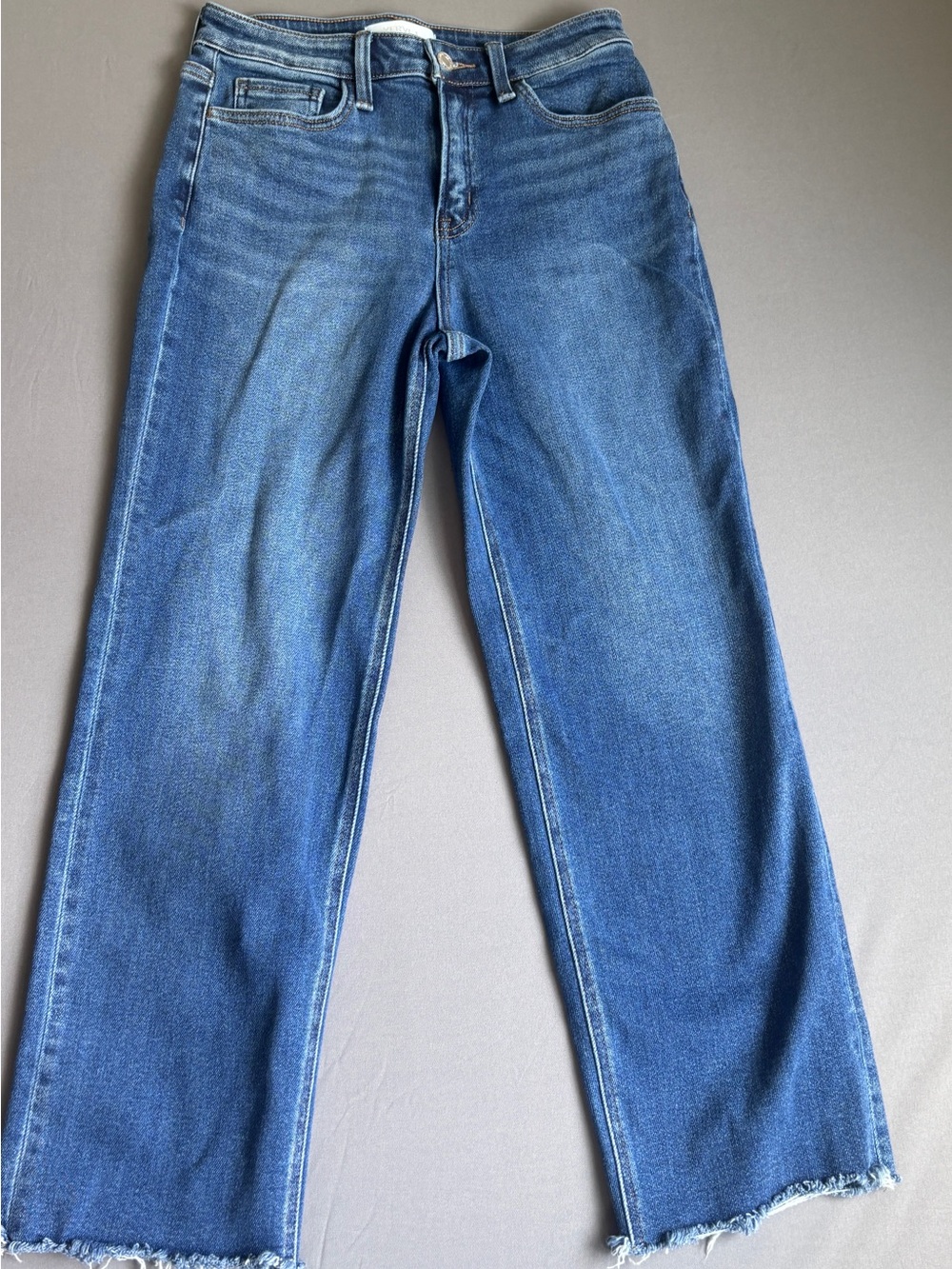 Vervet Blue Wide Leg Cropped Jeans Women's Size 28 Raw Hem Stretch Denim - Picture 2 of 8
